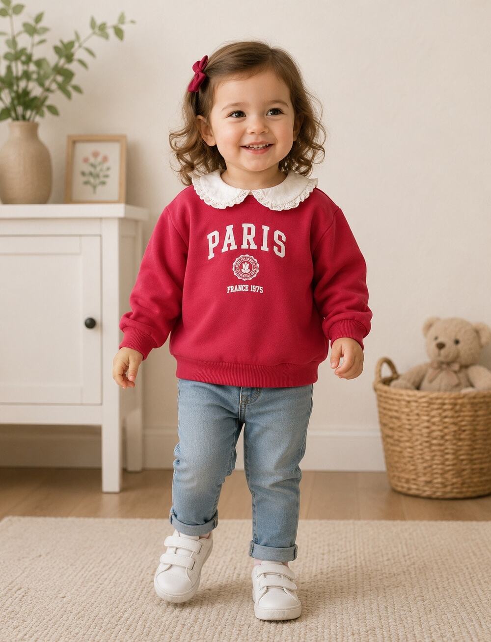 Zara Red Paris Sweatshirt Peter Pan Collar Toddler Size 2